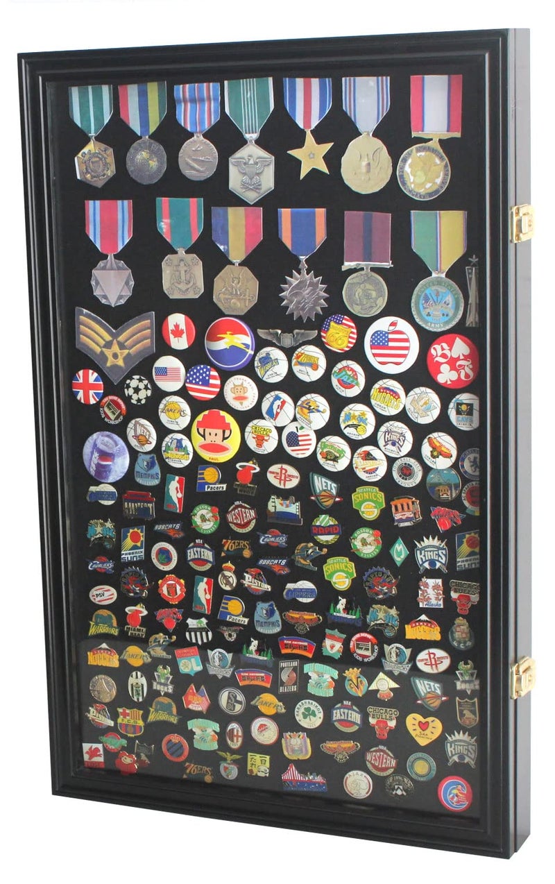 DisplayGifts Large Pin Display Case - 25" X 16" Pin Collection Display with 98% UV Protection Acrylic Door for Military Medals, Beach Tags, Jewelry Pins, Pin Gift, Insignia Ribbons, Pin Collectibles - Image 2